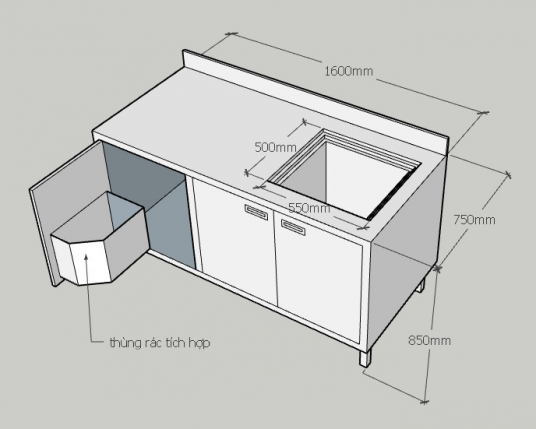 QUẦY INOX CÓ THÙNG ĐÁ ÂM QUẦY, THÙNG RÁC